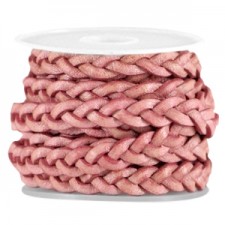 Flat braided DQ leather cord 5mm Coral rose red