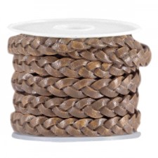 Flat braided DQ leather cord 5mm Brown - antique finish