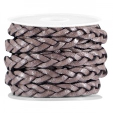 Flat braided DQ leather cord 5mm Dark chocolate brown - vintage finish