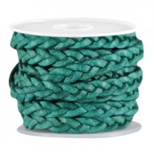 Flat braided DQ leather cord 5mm Emerald green