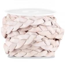 Flat braided DQ leather cord 10mm White - vintage finish