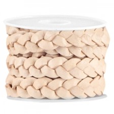 Flat braided DQ leather cord 10mm Light earth beige - vintage finish