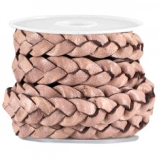 Flat braided DQ leather cord 10mm Medium earth rose brown - vintage finish