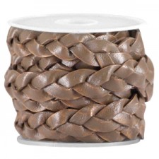 Flat braided DQ leather cord 10mm Brown - antique finish