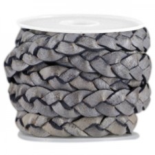 Flat braided DQ leather cord 10mm Natural grey