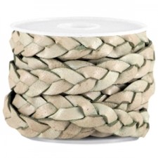 Flat braided DQ leather cord 10mm Light olive green - vintage finish