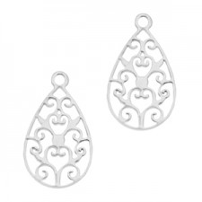 Bohemian charm / pendant drop shape 16x9mm Silver