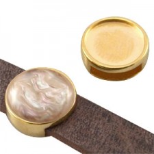 DQ Metal slider bead with setting for 12mm cabochon Gold