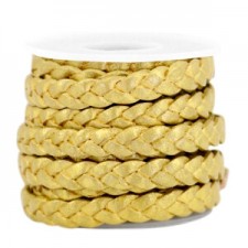 Flat braided DQ leather cord 5mm Gold-metallic