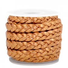 Flat braided DQ leather cord 5mm Copper brown-metallic