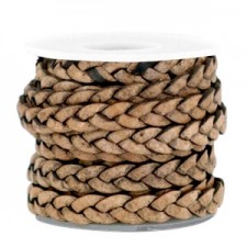 Flat braided DQ leather cord 5mm Light earth brown-vintage finish