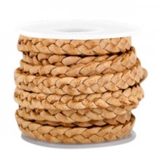 Flat braided DQ leather cord 5mm Natural brown-vintage finish