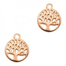 DQ metal charm round Tree Rosegold