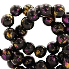 Gold leaf look Glass Beads 4mm Black gold-cherish pink