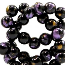 Gold leaf look Glass Beads 6mm Black gold-purple