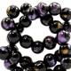 Gold leaf look Glass Beads 8mm Black gold-purple