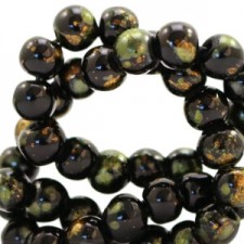 Gold leaf look Glass Beads 4mm Black gold-olive green