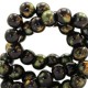 Gold leaf look Glass Beads 8mm Black gold-olive green
