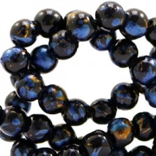 Gold leaf look Glass Beads 6mm Black gold-blue