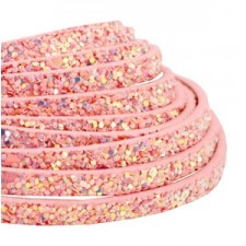 Flat 5mm artificial leather with Glitter Vintage pink