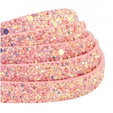 Flat 10mm artificial leather with Glitter Vintage pink