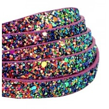 Flat 10mm artificial leather with Glitter Purple magenta