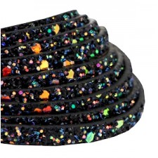 Flat 5mm artificial leather with Glitter Black-purple