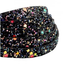 Flat 10mm artificial leather with Glitter Black-purple
