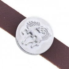 Metall schieber Perle rund mit Pferd für 10mm Flach Draht / Leder Antik silber 