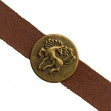 Metall schieber Perle rund mit Pferd für 10mm Flach Draht / Leder Antik Bronze