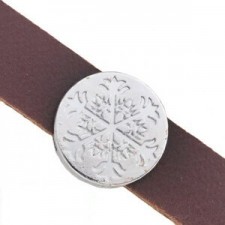 Metall schieber Perle rund mit Schneeflocke für 10mm Flach Draht / Leder Antik silber 