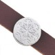 Metall schieber Perle rund mit Schneeflocke für 10mm Flach Draht / Leder Antik silber 