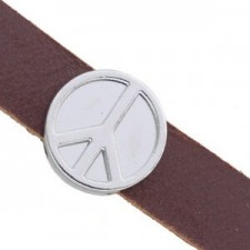 Metall schieber Perle "Peace" für 10mm Flach Draht / Leder Antik silber 