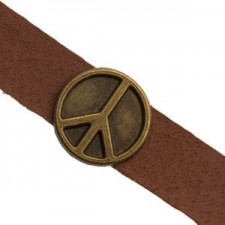 Metall schieber Perle "Peace" für 10mm Flach Draht / Leder Antik Bronze
