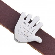 Metall schieber Perle "Made with love" für 10mm Flach Draht / Leder Antik silber 