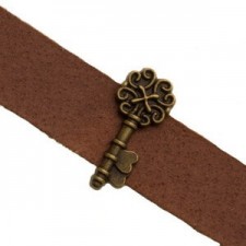 Metall schieber Perle Schlüssel für 10mm Flach Draht / Leder Antik Bronze