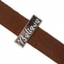 Metall schieber Perle BELIEVE für 10mm Flach Draht / Leder Antik silber 