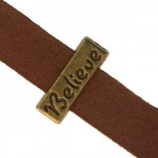 Metall schieber Perle BELIEVE für 10mm Flach Draht / Leder Antik Bronze