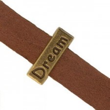 Metall schieber Perle DREAM für 10mm Flach Draht / Leder Antik Bronze