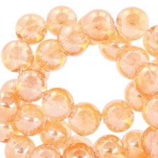 Glass beads 8mm Topaz gold transparant-pearl shine coating