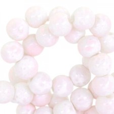 Mottled glass beads 8mm White-soft pink