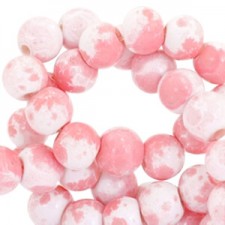 Mottled glass beads 4mm White-bright pink