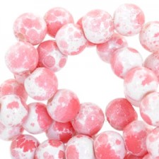 Mottled glass beads 4mm White-coral pink
