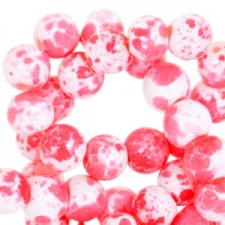Mottled glass beads 8mm White-fluor pink