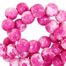 Mottled glass beads 8mm White-hot pink