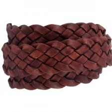 Flat braided DQ leather cord 20mm Vintage finish Rust