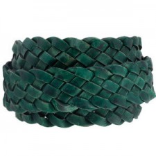 Flat braided DQ leather cord 20mm Vintage finish Dark teal green
