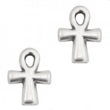 TQ metal charm Ankh cross Antique silver