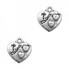 TQ metal charm Heart "Je t'aime" Antique silver