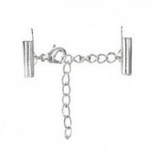 Slide end tubes with extention chain and clasp 15mm Antique silver